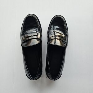 Zara Shiny Black Womens Slip-On Loafers Shoes - Size 38